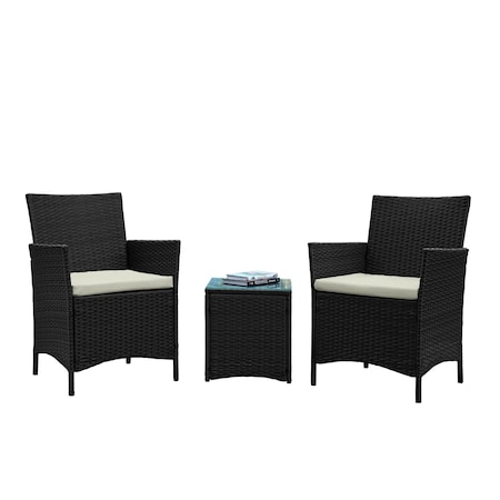 Manhattan Comfort Imperia Steel Rattan 3-Piece Patio Conversation Set with Cushions in Cream OD-CV020-CR